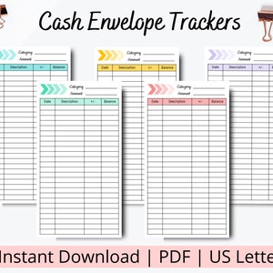 Cash Tracker for Envelopes - Money Tracker Printable - Printable Cash Envelope Trackers - Cash Envelope inserts - Cash Tracker Printable