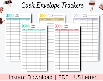 Cash Tracker voor enveloppen - Money Tracker afdrukbaar - afdrukbare Cash Envelope Trackers - Cash Envelope inserts - Cash Tracker afdrukbaar