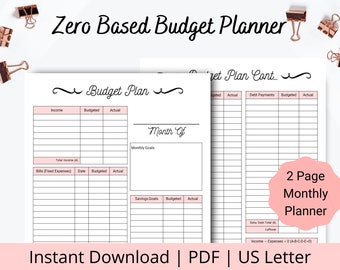 Budget a base zero stampabile - Foglio di budget stampabile - Foglio di budget a base zero - Pianificatore di budget a base zero - Pagine di budget stampabili - 8,5x11