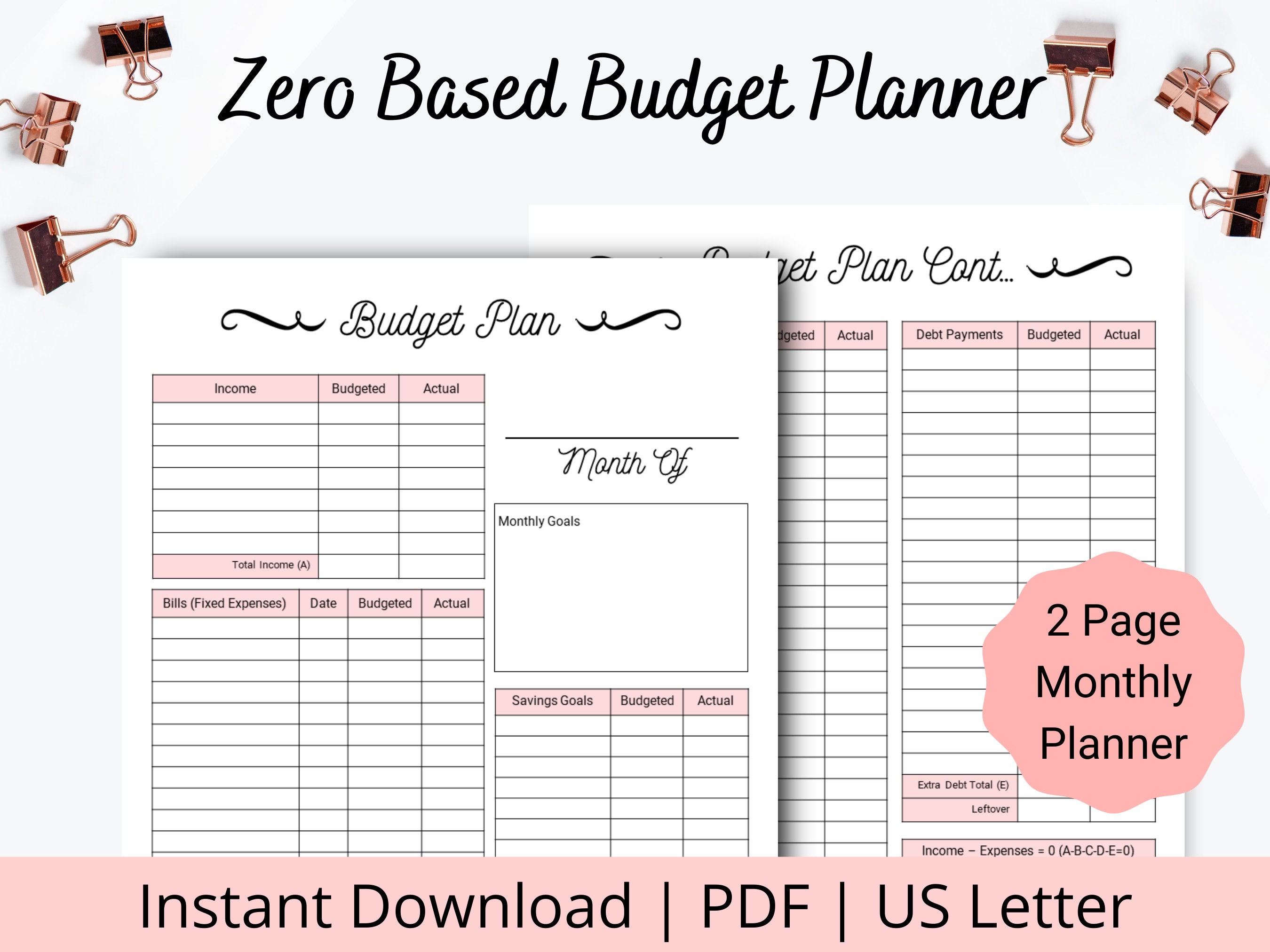 Zero Based Budget Printable Printable Budget Sheet Zero Based Budget Sheet Zero  Based Budget Planner Printable Budget Pages 8.5x11 - Etsy