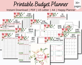 Utskrivbar budgetplanerare, månadsbudgetmall, budgetinlägg för Happy Planner, budgetspårare, utskrivbar budgetpärm, budget-pdf