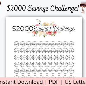 2000 savings challenge - 2000 dollar savings challenge - 2k savings challenge - Printable savings tracker - Easy savings tracker printable