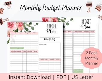 Monthly Budget Printable - Budget Planner Printable - Monthly Budget PDF - Budgeting Template - Monthly Budget Tracker - US Letter