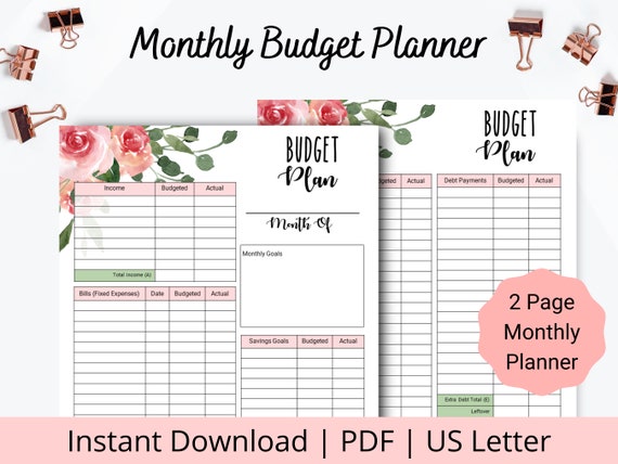 Monthly Budget Printable - Budget Planner Printable - Monthly Budget PDF - Budgeting Template - Monthly Budget Tracker - US Letter