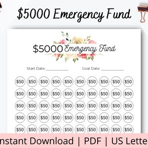 5000 Emergency Fund Template -  Savings Challenge 5k - Emergency Funds printable - Emergency Fund Savings Tracker - Floral Savings Tracker