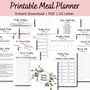 Meal Planner Printable - Weekly Menu Template - Meal Plan and Grocery List - Kitchen Inventory Printables - Meal Prep Planner - Food Planner