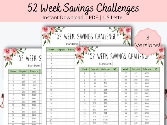 52 Week Savings Challenge - Saving Challenge Bundle - Floral