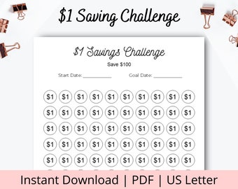 1 dollar savings challenge - One Dollar Savings Challenge - Easy Savings Tracker Template - Cash Savings Challenge - US Letter - PDF