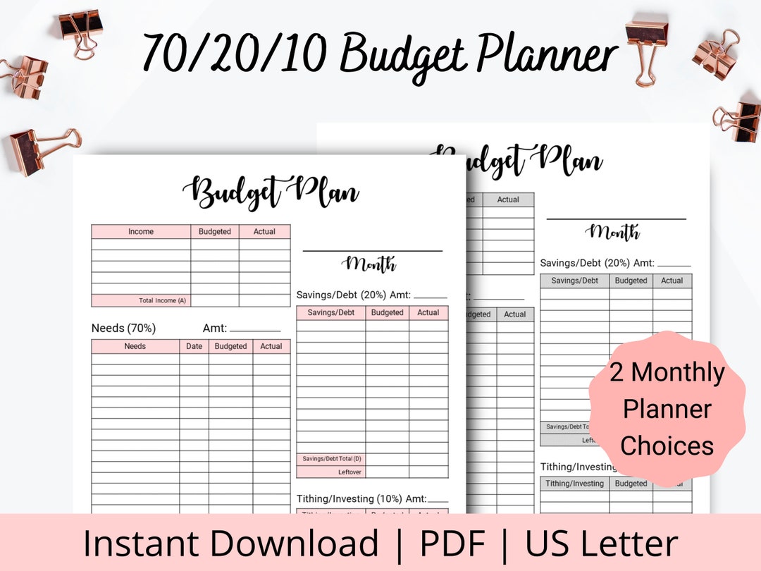 70 20 10 Budget Printable 70 20 10 Budget Planner Monthly Budget