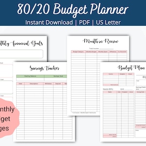 80 20 Budget Planner - 80 10 10 Budgeting Printable - Monthly Budget Printable - Easy Budget Sheet - Monthly budget template - PDF US Letter