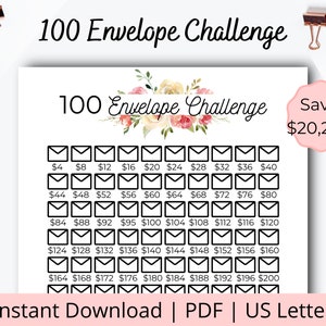 100 envelope challenge chart - 100 envelope savings tracker - 100 envelopes savings challenge printable - Money challenge sheet - 2022 save