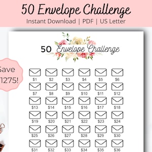 50 Envelope Challenge - Envelope Savings tracker - 50 envelope Savings Challenge - Savings Tracker Template - Printable savings tracker