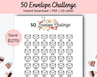 50 Envelope Challenge - Envelope Savings tracker - 50 envelope Savings Challenge - Savings Tracker Template - Printable savings tracker
