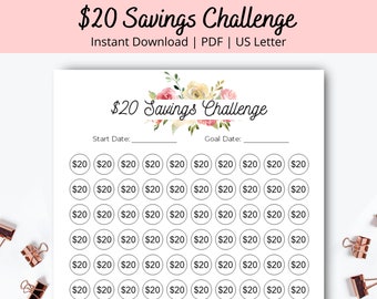 20 dollar savings challenge - 20 Dollar Savings - 2k Savings Challenge - Save Money Printable - 2000 dollar savings challenge - PDF