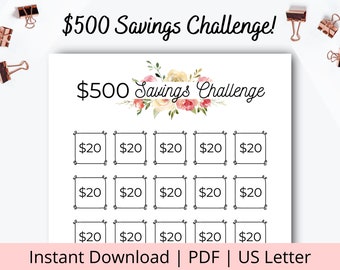500 Savings Challenge - Starter Emergency Fund Printable - Cash Saving Challenge - Money saving template - Money goal tracker - PDF