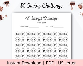 5 dollar savings challenge - 5 Dollar Challenge - Cash Saving Challenge - Easy Savings Tracker Printable - US Letter - PDF