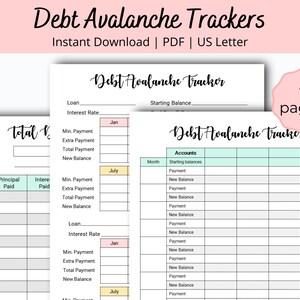 Debt Avalanche Tracker, Debt Tracker Printable, Debt Snowball Avalanche, Loan Payment Tracker, Debt Payoff Tracker, Debt Snowball Challenge