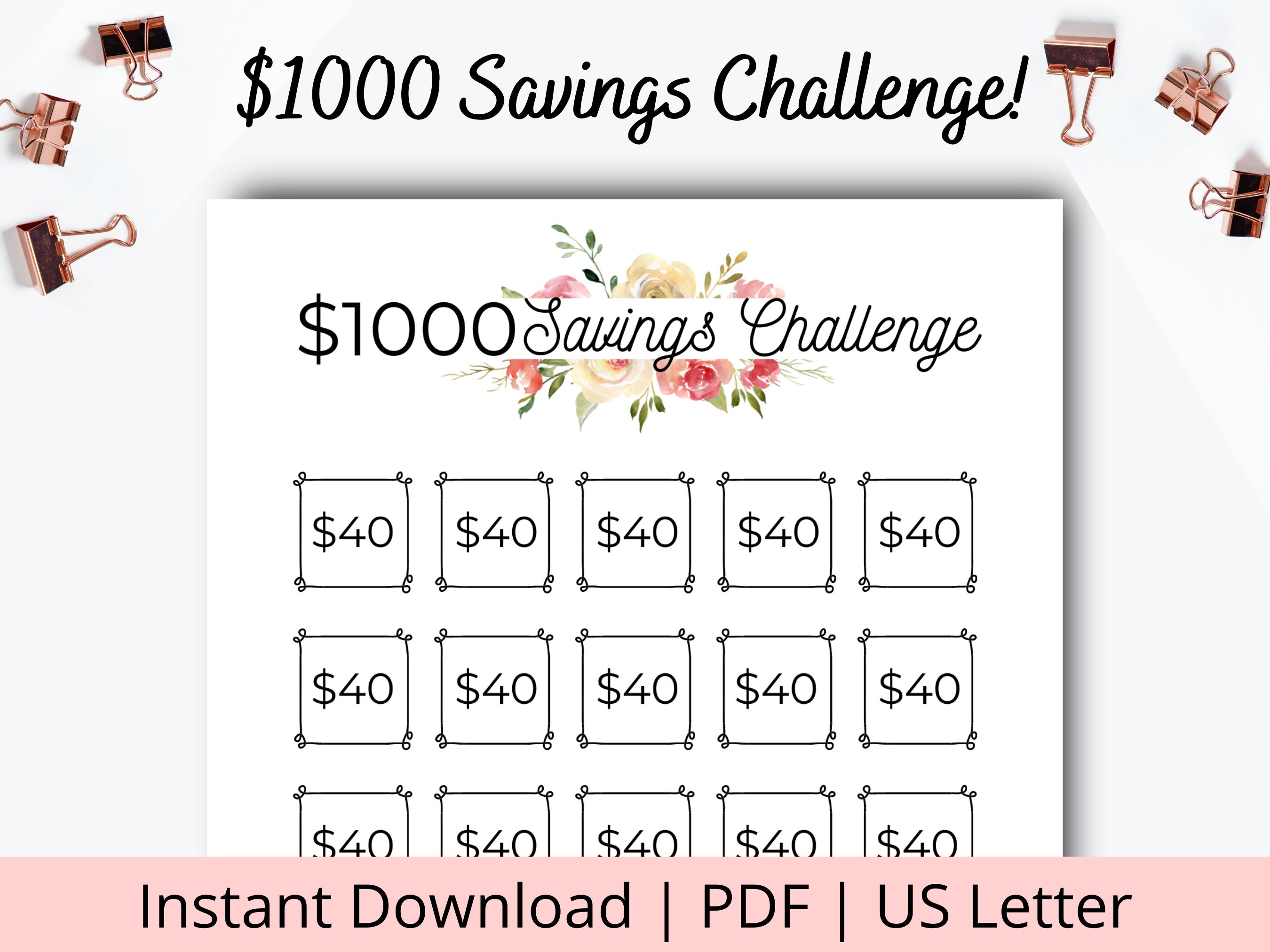 1000 Saving Challenge - 1k Savings Challenge - 1000 saving tracker - 1k money savings challenge - 1000 dollar challenge - Savings Goal