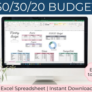 50 30 20 Budget - Excel Budget Template - Digital Budget Planner - Personal Monthly Budget - Instant Download