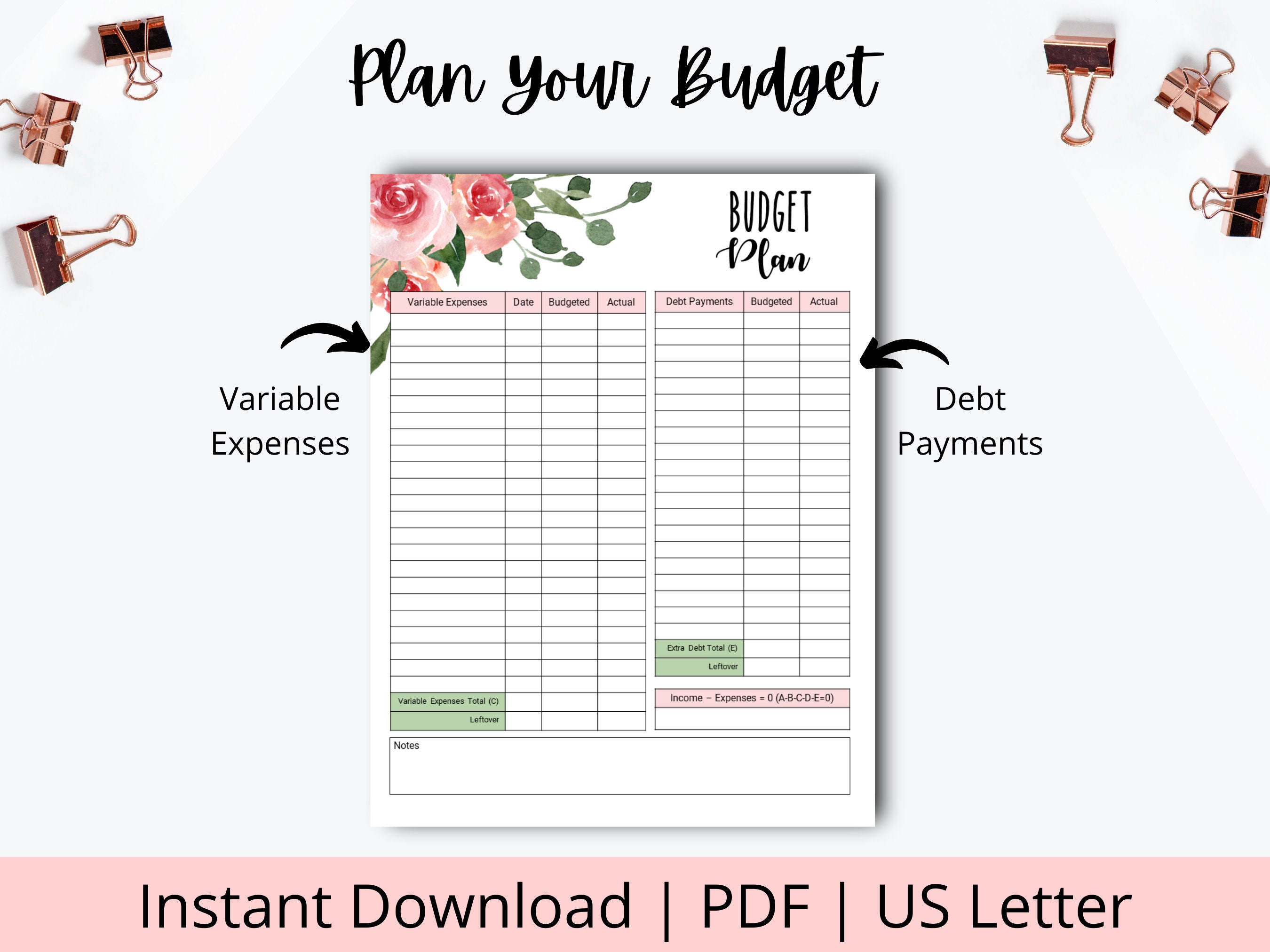 Budget mensuel imprimable Planificateur de budget imprimable Budget mensuel  PDF Modèle de budgétisation Suivi du budget mensuel Lettre US -  France