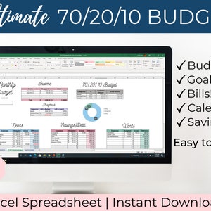 70 20 10 Budget - Excel Spreadsheet Budgeting - 70 20 10 Budget Template - Easy Monthly Budget - Personal Budget Template - Excel Template