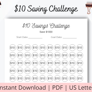 10 dollar challenge - 10 Dollar Savings Challenge - 1k Savings Challenge - Easy Savings Tracker Printable - US Letter - PDF