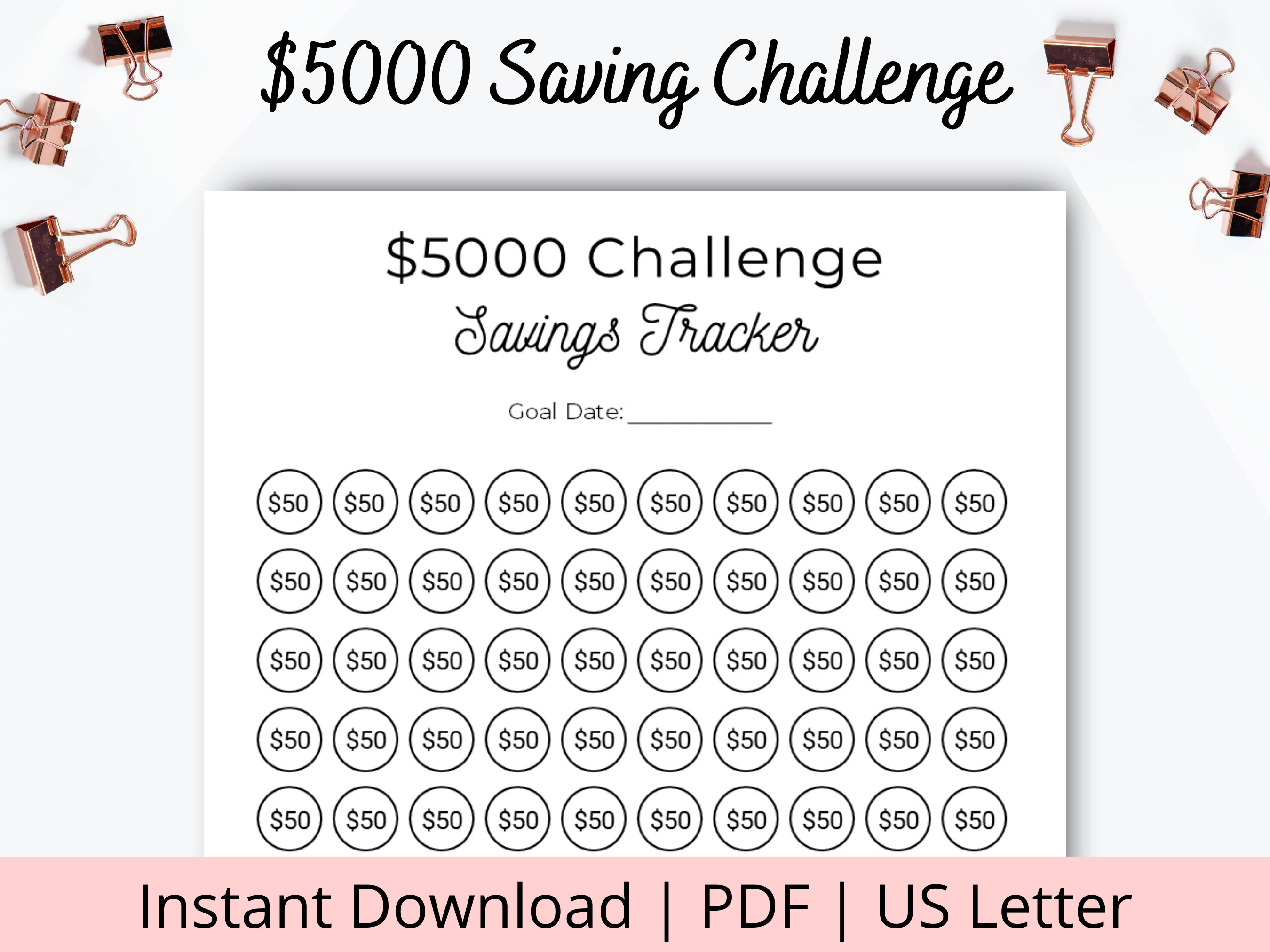 5k Savings Challenge - 5000 Money Challenge - 5k Money Savings Tracker