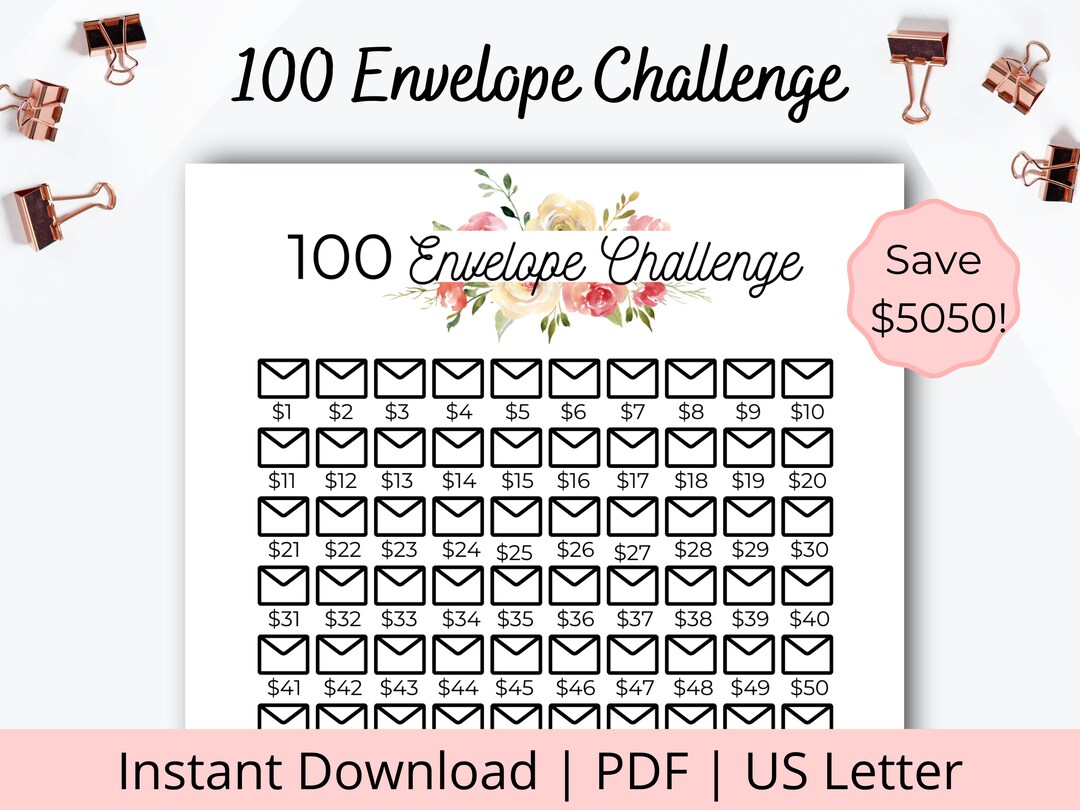 100 Envelope Challenge - 100 Envelope Challenge Printable - Savings ...