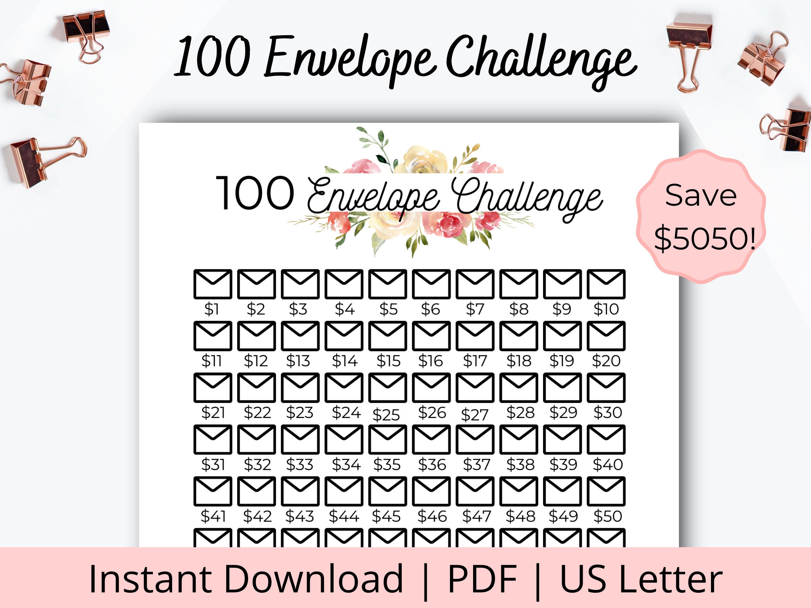 100 Envelope Challenge 100 Envelope Challenge Printable Savings ...