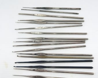 17 Vintage Steel Metal Crochet Hooks Magnolia, Hero, Susan Bates Boye