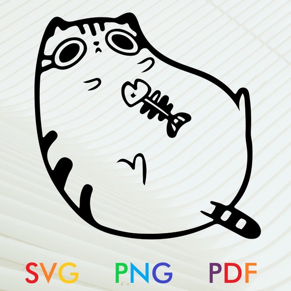 Cat with fish svg, Cat with fish png, Funny cat svg, Funny cat png, Fat cat svg, Fat cat png, Cute cat svg, Kawaii cat svg, Kawaii cat png