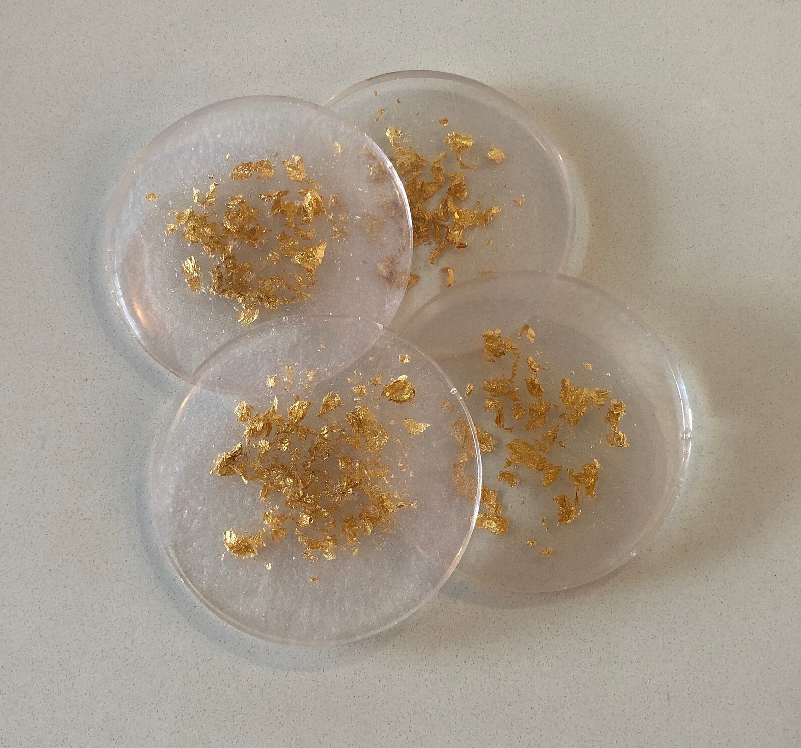 Set of 4 Light Pink & Gold Resin Coasters With Holder colours Etsy