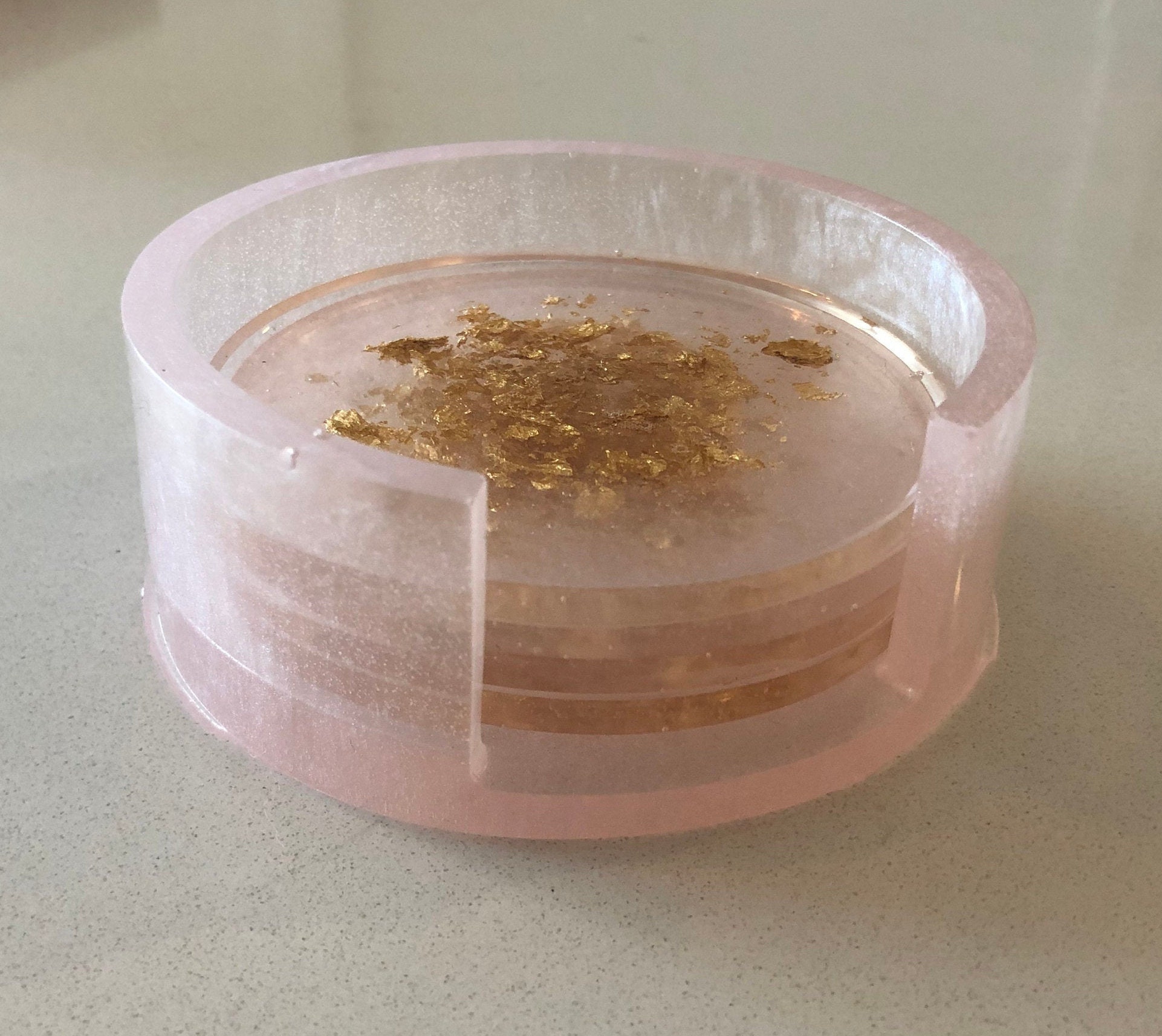 Set of 4 Light Pink & Gold Resin Coasters With Holder colours Etsy
