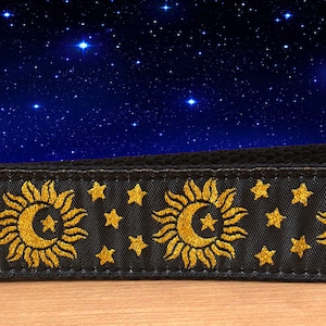 Sun Moon Stars Key Fob (made with shiny gold foil thread)