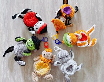 Loom Knit stuffed toy, plush toy, Halloween Ornaments, Halloween Decoration, Bag Luggage tag, Loom Knitted Doll. 6 designs for selection.