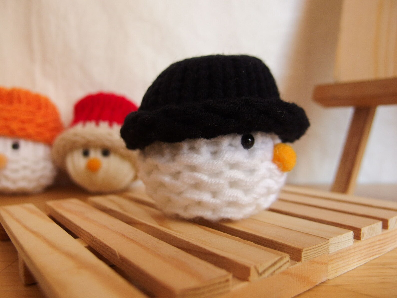 Loom Knit Snowman Stuffed Toy, Plush Toy, Snowman With Winter Cap