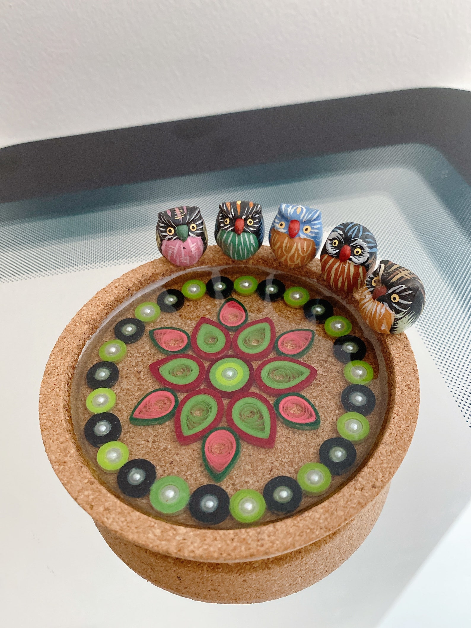 Flower Resin Cork Coaster, Resin Cork Tray, Resin Cork Plate, Resin Art Display, Flower Quilling