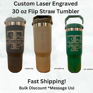 Personalized 30oz Tumbler: Custom Laser Engraved Flip Straw Travel Mug