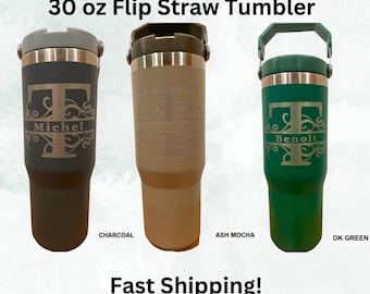 Personalized 30oz Tumbler: Custom Laser Engraved Flip Straw Travel Mug