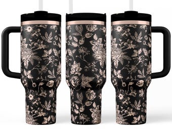 Floral Laser Engraved Tumbler 40oz: Black, White & Rainbow