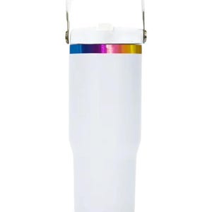 Blank White 30oz Tumbler: Rainbow Plated, Handle & Flip Straw