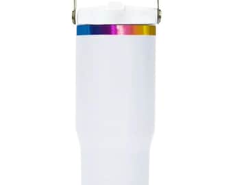 Blank White 30oz Tumbler: Rainbow Plated, Handle & Flip Straw