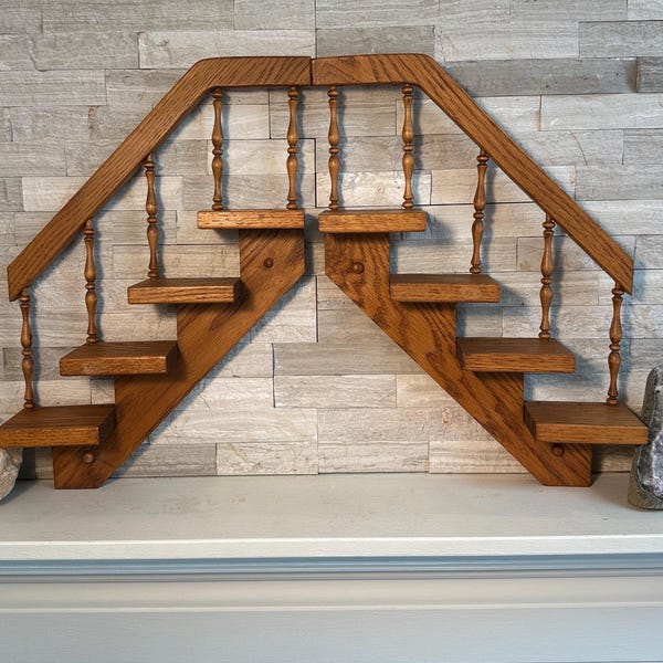 Par de estantes de madera vintage para escaleras - Estantes de madera de 4 niveles - Estante para escaleras de mediados de siglo - Estante para exhibir adornos y chucherías