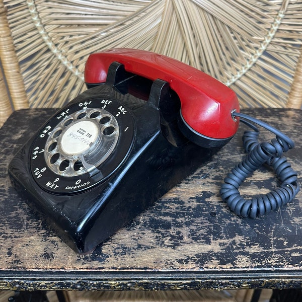 Vintage 50s Western Electric Bell System Properties Rotary Desktop Telephone-Black & Red-Untested-Vintage Rotary Phone