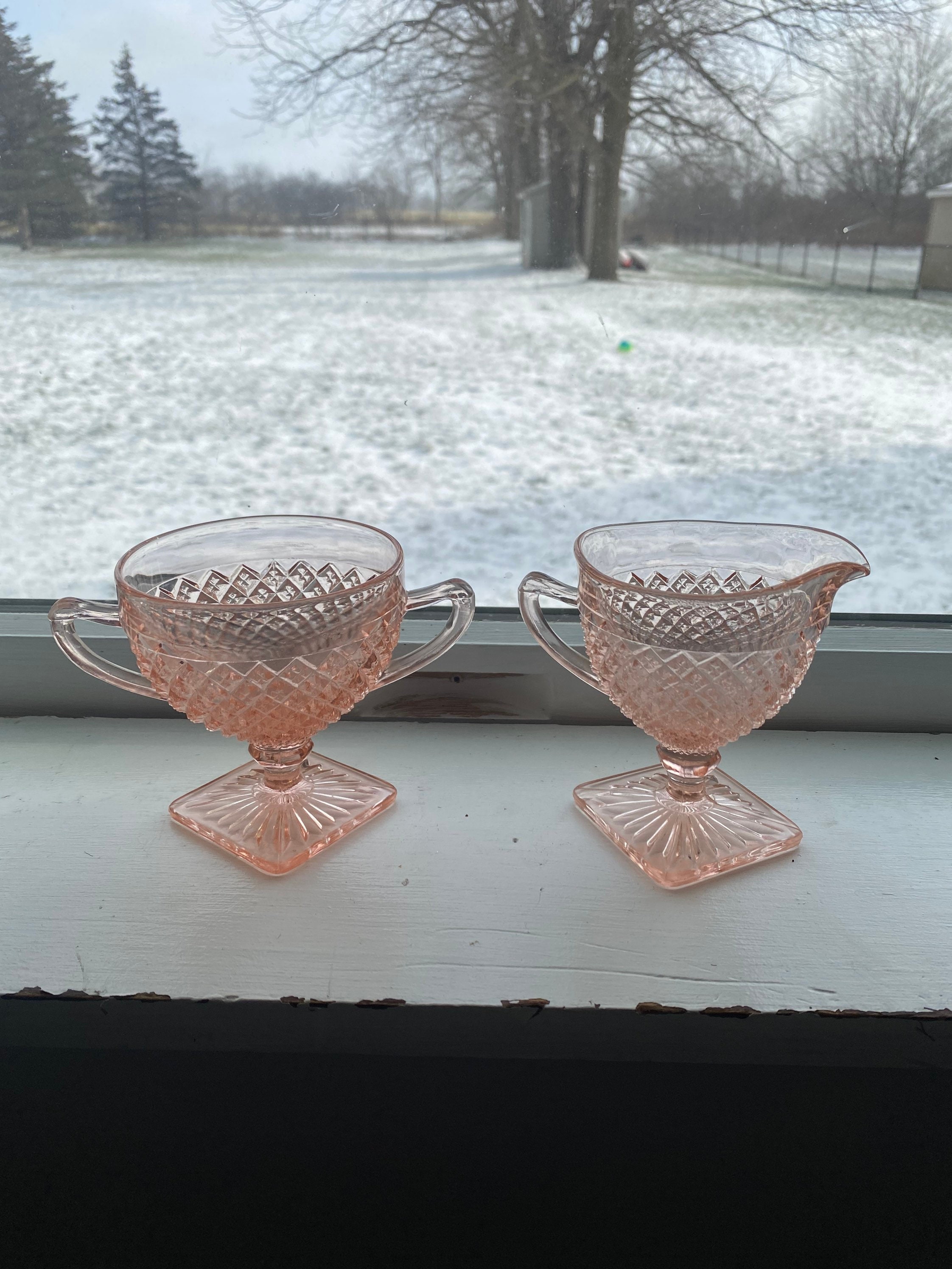 Miss America Pink Depression Glass Cream and Sugar Footed Set Etsy
