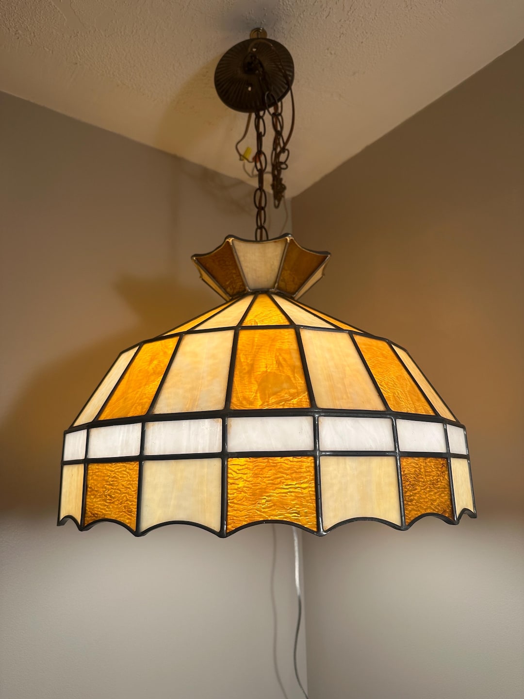 Vintage Stained Glass Swag Lampnull