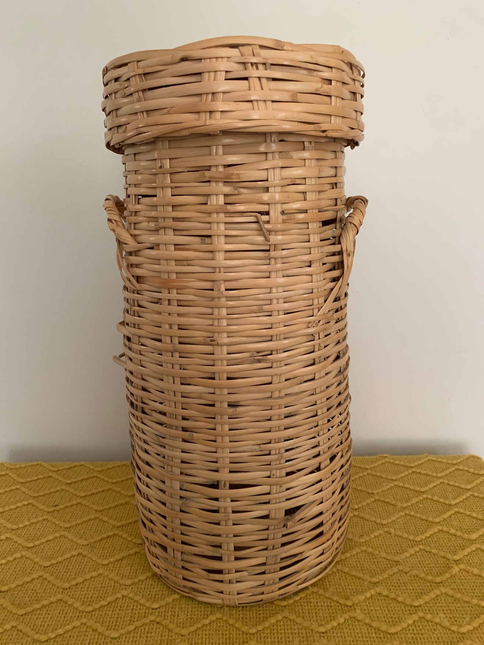 Vintage 18 Wicker Basket with LidLarge Tall Rattan Etsy
