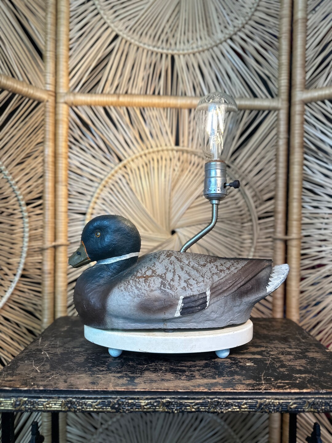 Vintage Duck Decoy Lampmcm Duck Lamphandmademallard Duck Table Lamp