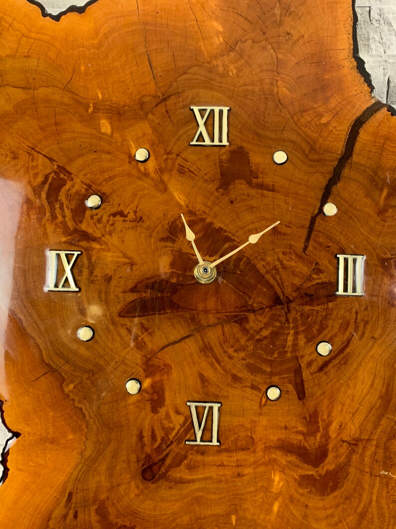 Vintage Large Live Edge Clockvintage Cypress Clockmcm Wood Etsy