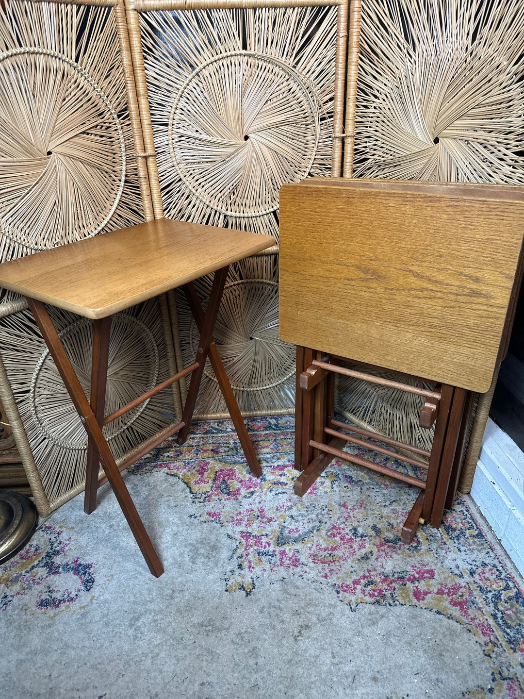 Vintage Full Set of Wooden TV Traysset of 4 Tablesgeometric Etsy